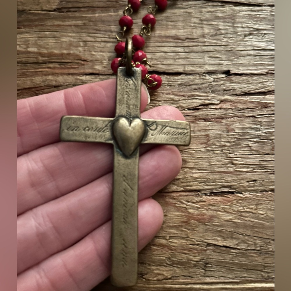 ♥️Vintage Cross Heart Red Swarovski Necklace by Petals Jewelry